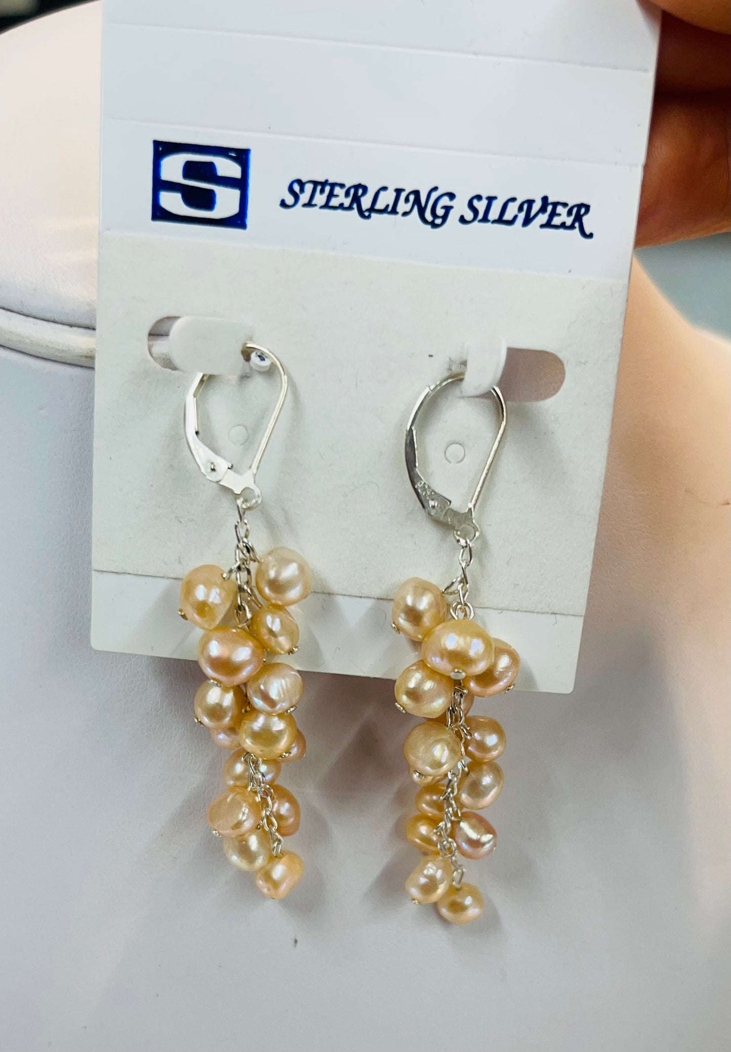 Handcrafted Pink Freshwater Pearl Vine Earrings in 925 Sterling Silver