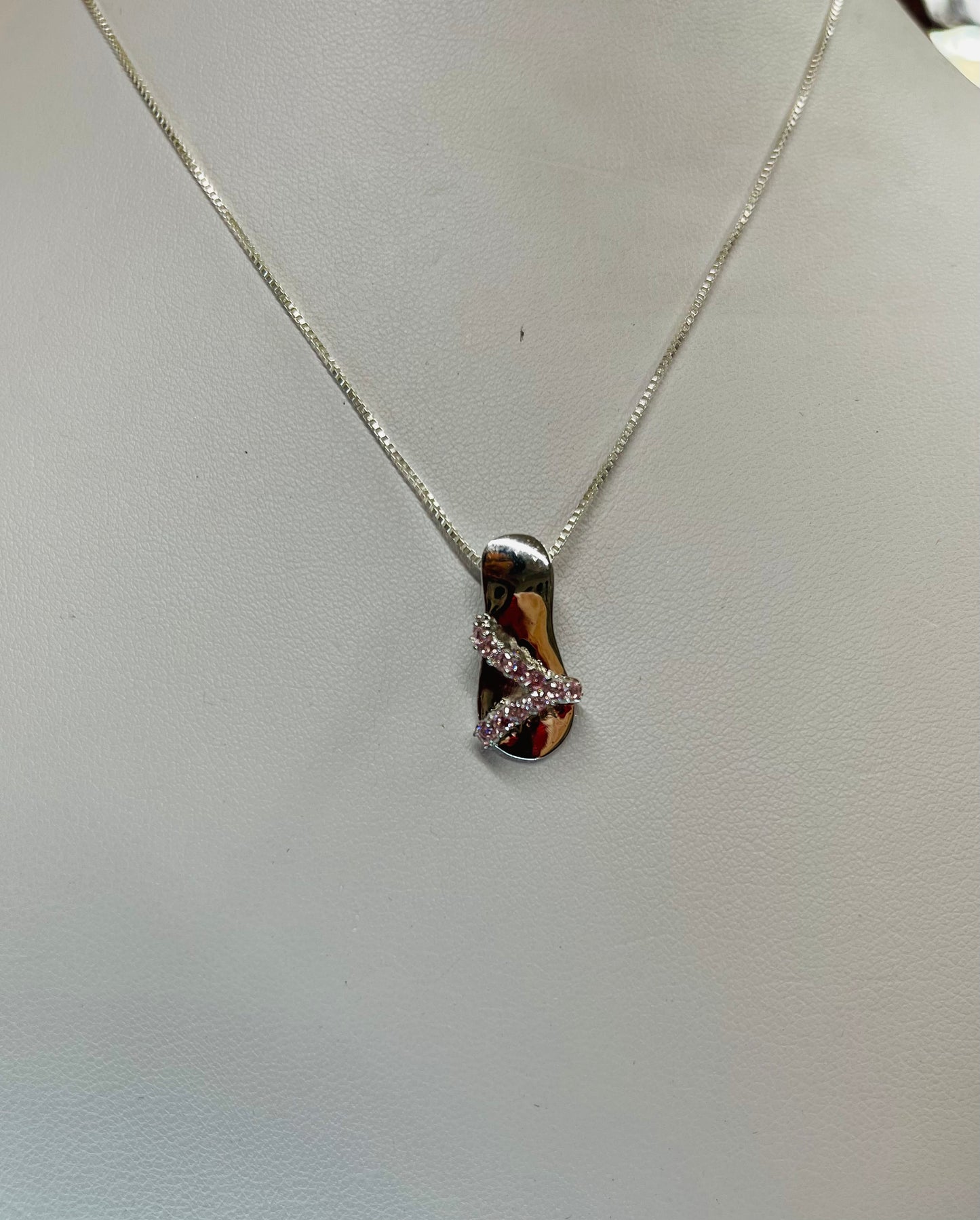Dainty elegant shoes pink CZ pendant necklaces in 16”925 Sterling Silver