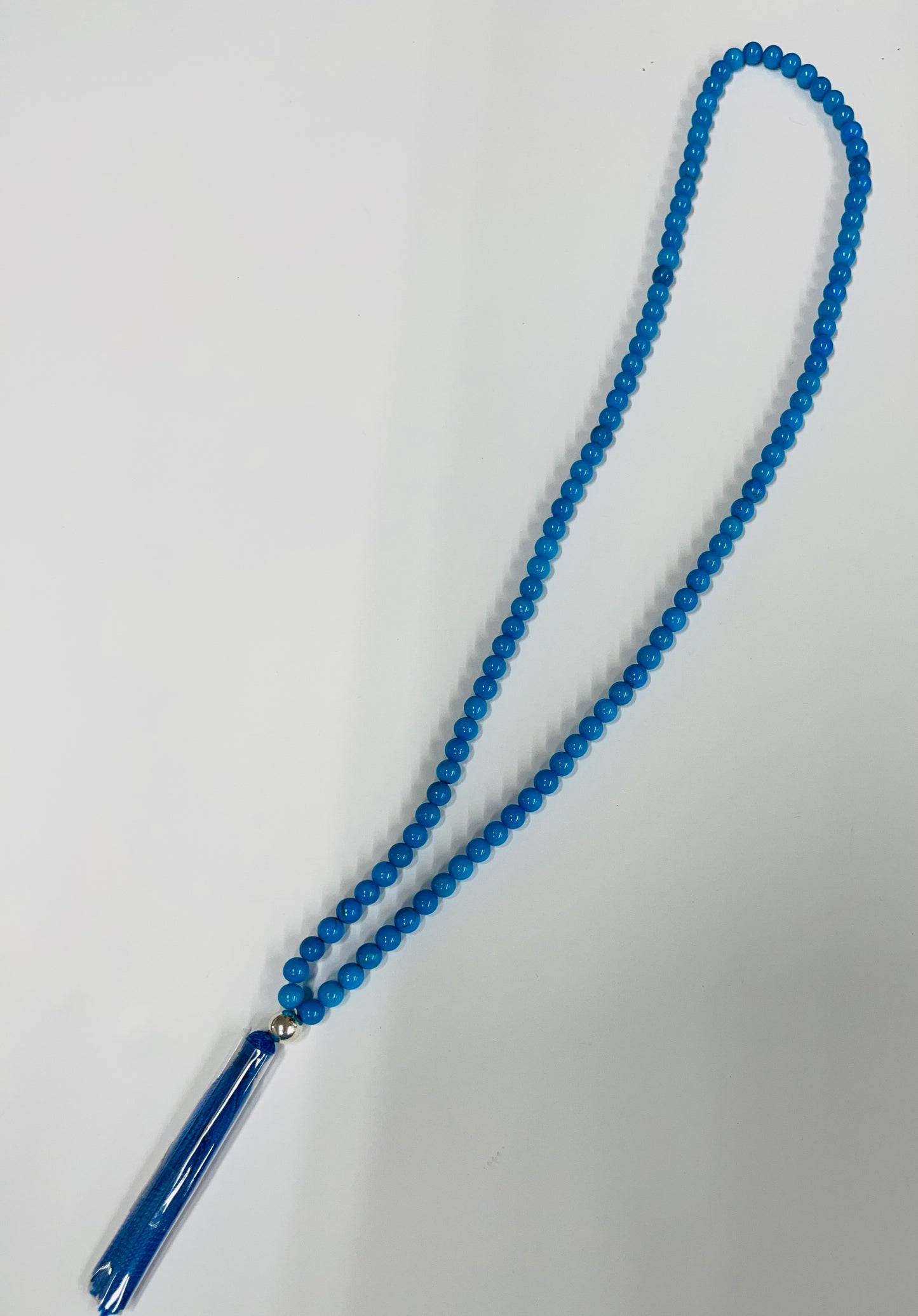 Mala stretchy Turquoise stones with Sterling silver bead tassel necklaces