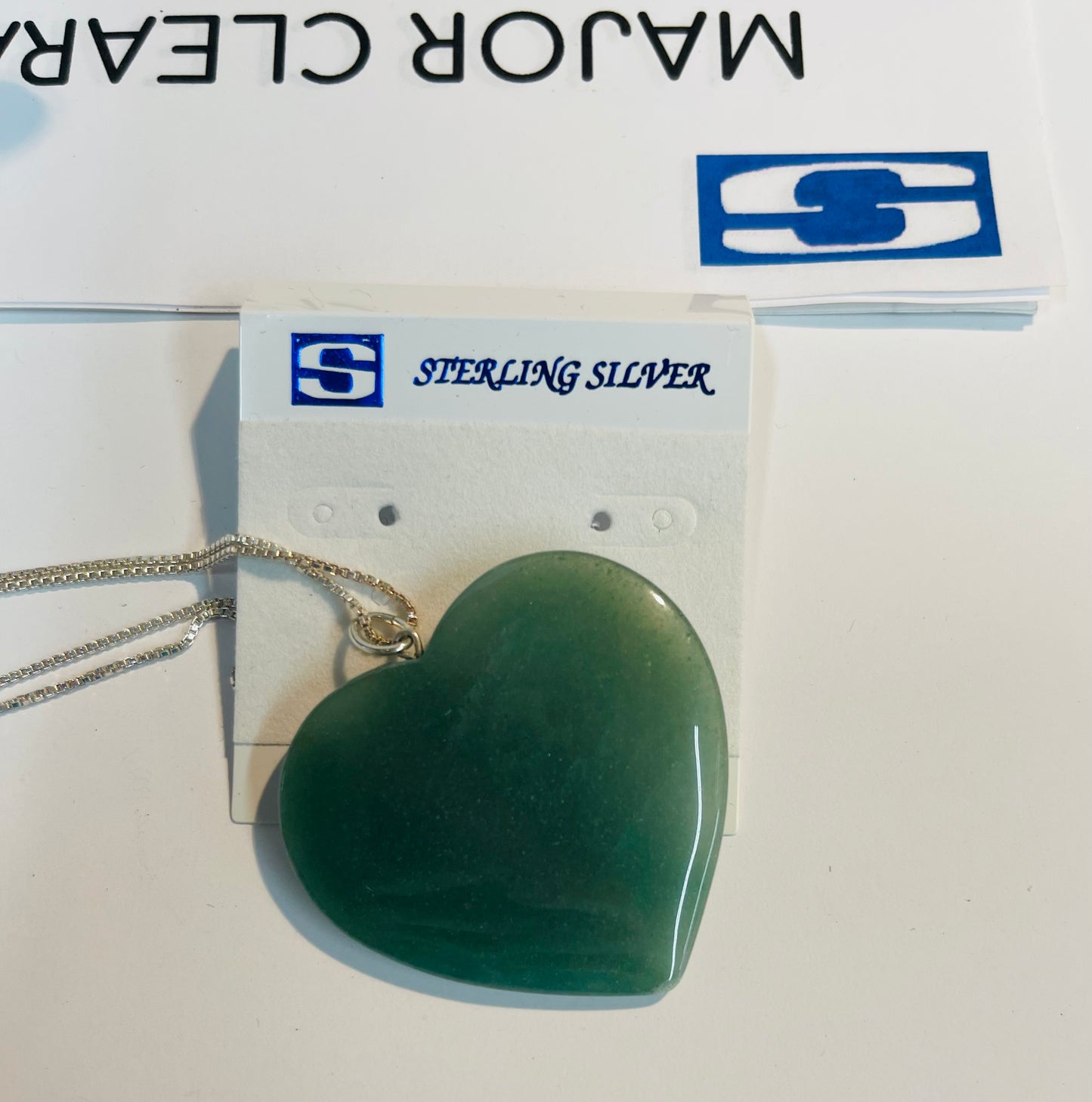 Heart jade pendant with 30” .925 Sterling Silver chain