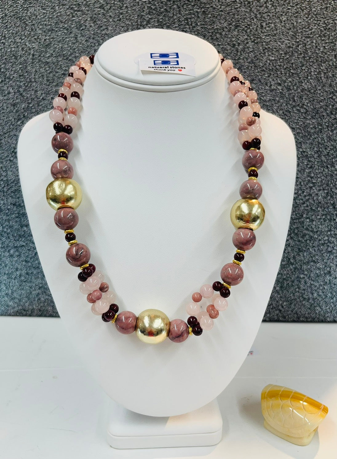 Triple Strand Natural Stone & Gold-Plated Statement Necklace