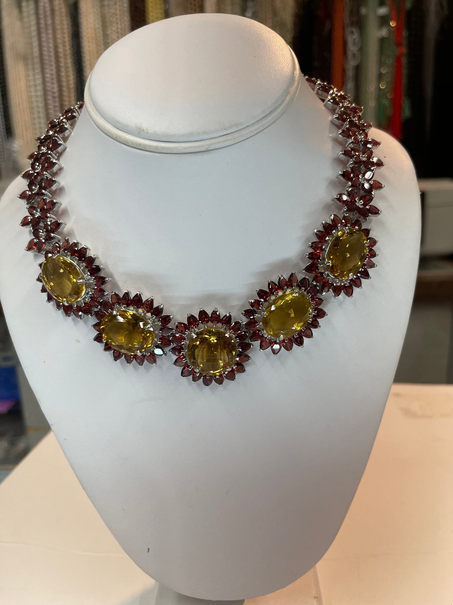 .925 Sterling Silver garnet stone with citrine stones necklaces.