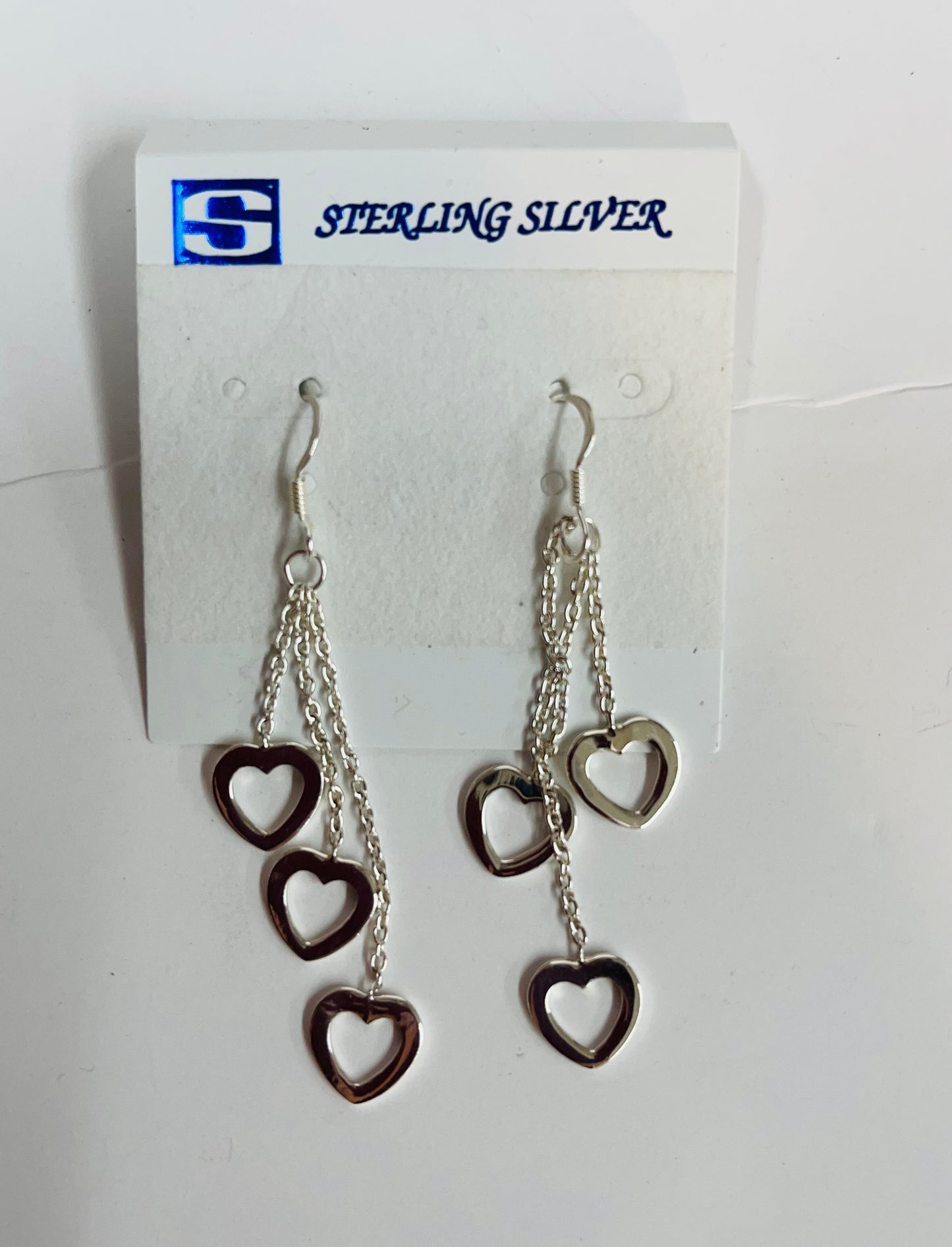 925 sterling silver heart dangling on chain earring for women/Teens