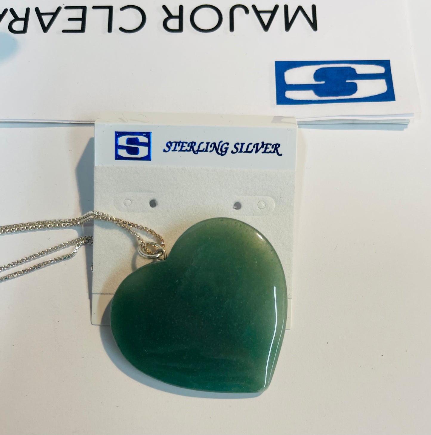 30” Sterling Silver chain on heart Green adventure pendants