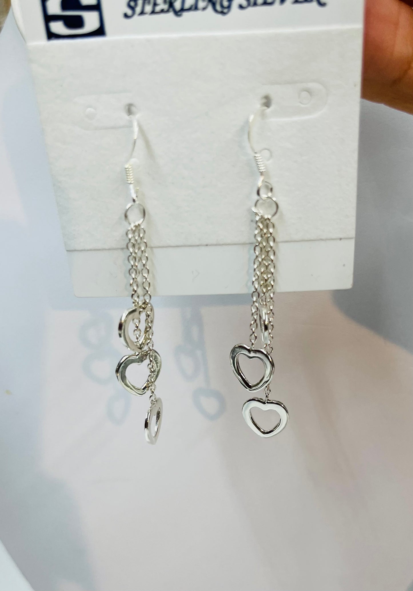 925 sterling silver heart dangling on chain earring for women/Teens