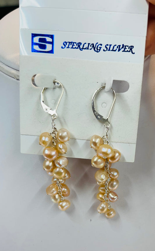 Angel Skin Natural Freshwater Pearl Cluster Drop Earrings | 925 Sterling Silver