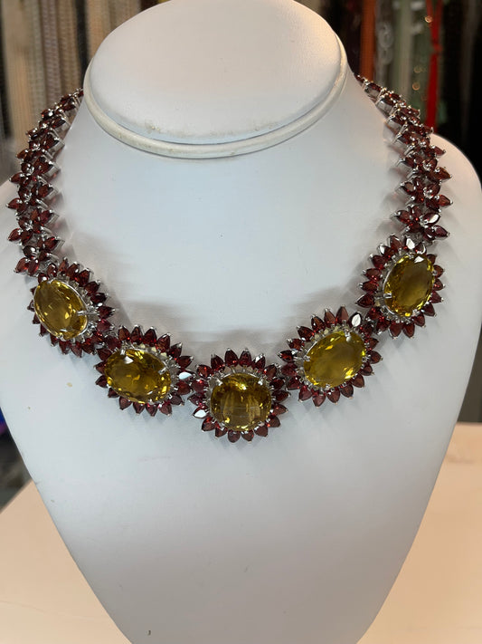 .925 Sterling Silver garnet stone with citrine stones necklaces.