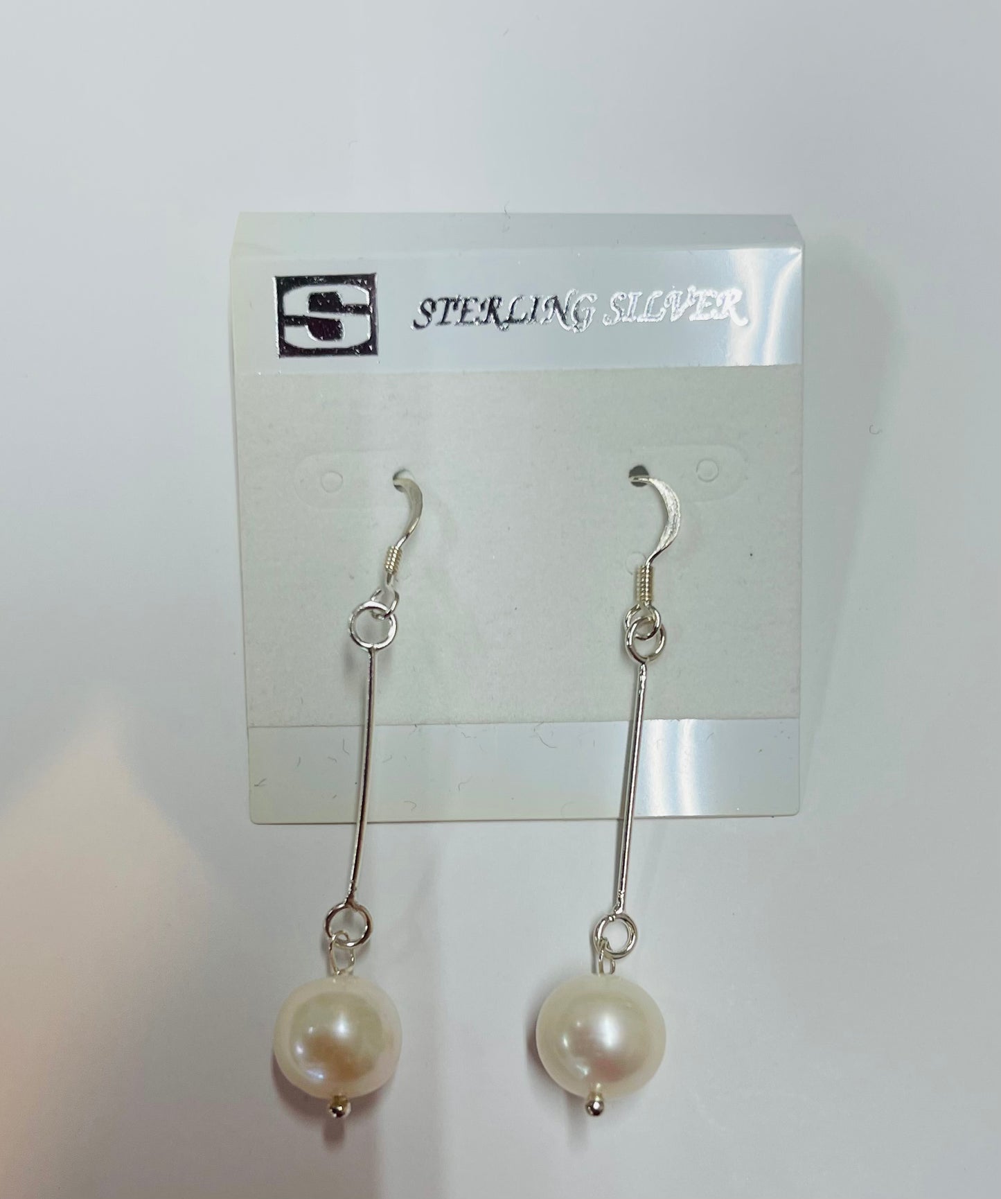 Beautiful round 11 mm Genuine Pearls dangling in sterling silver earring