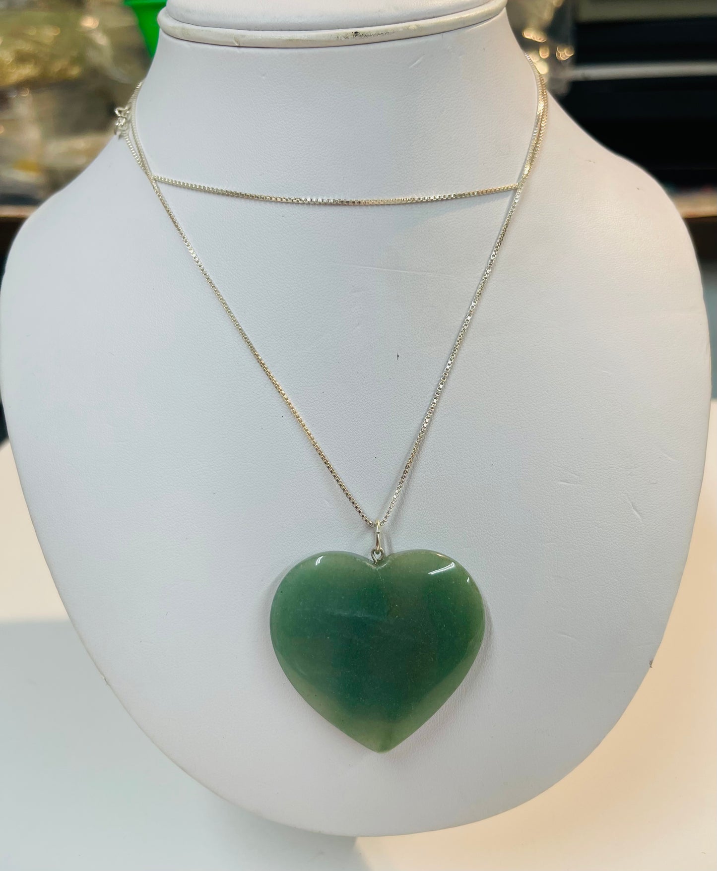 Heart jade pendant with 30” .925 Sterling Silver chain