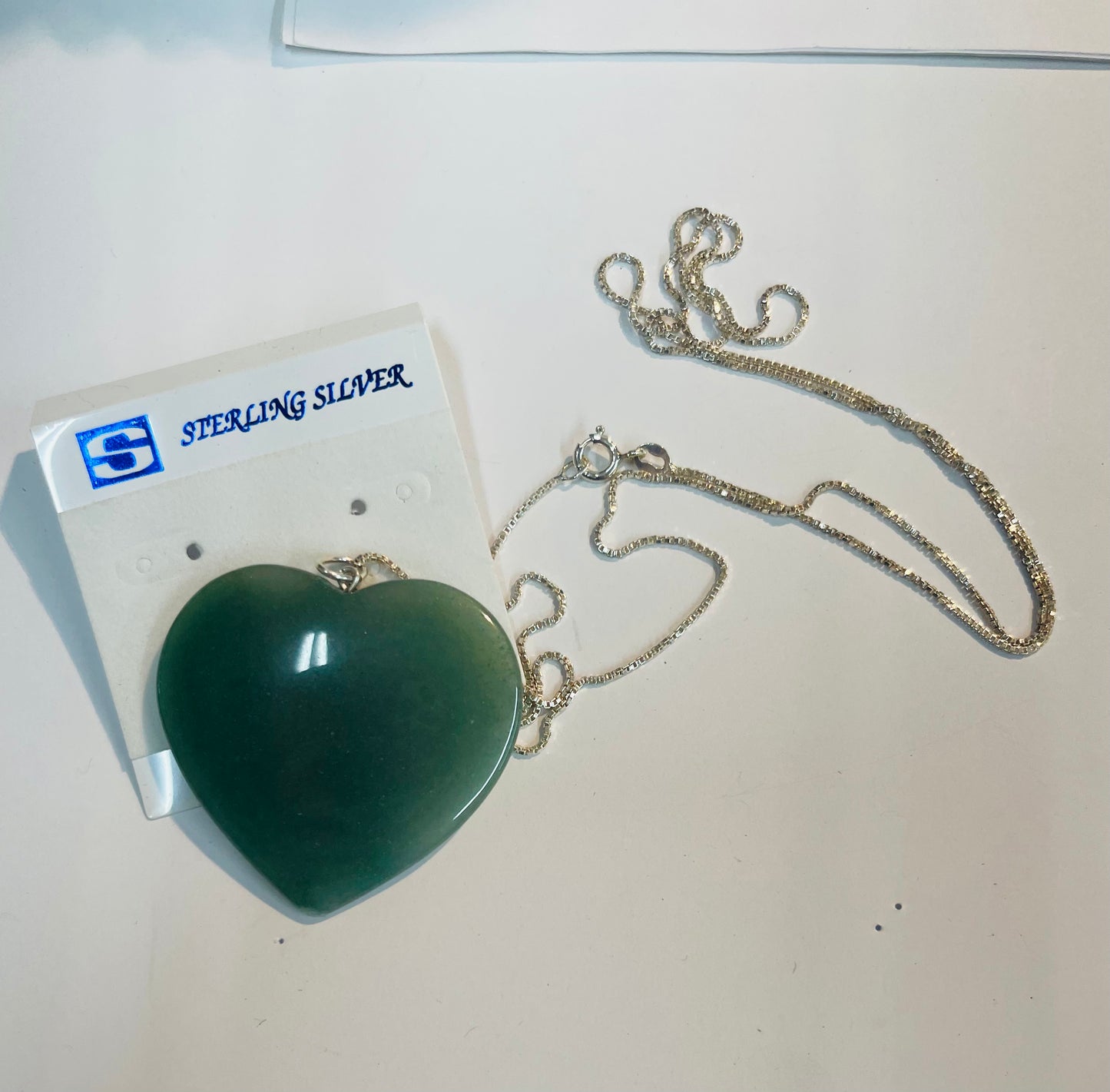 Heart jade pendant with 30” .925 Sterling Silver chain