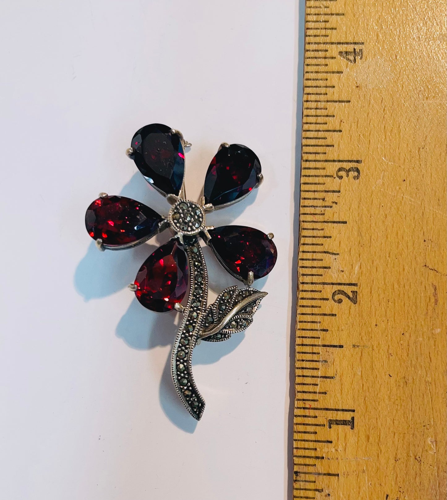 Sterling silver Flower Genuine CZ White or red Garnet Pins