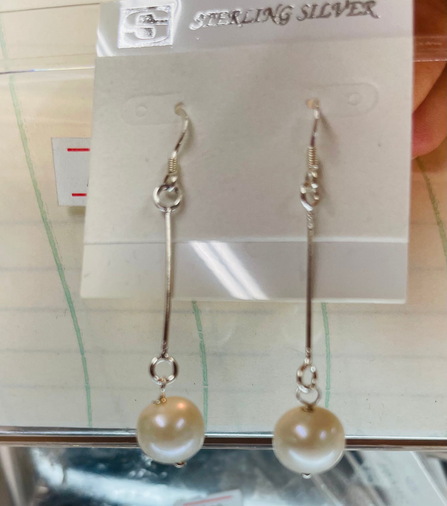 Beautiful round 11 mm Genuine Pearls dangling in sterling silver earring