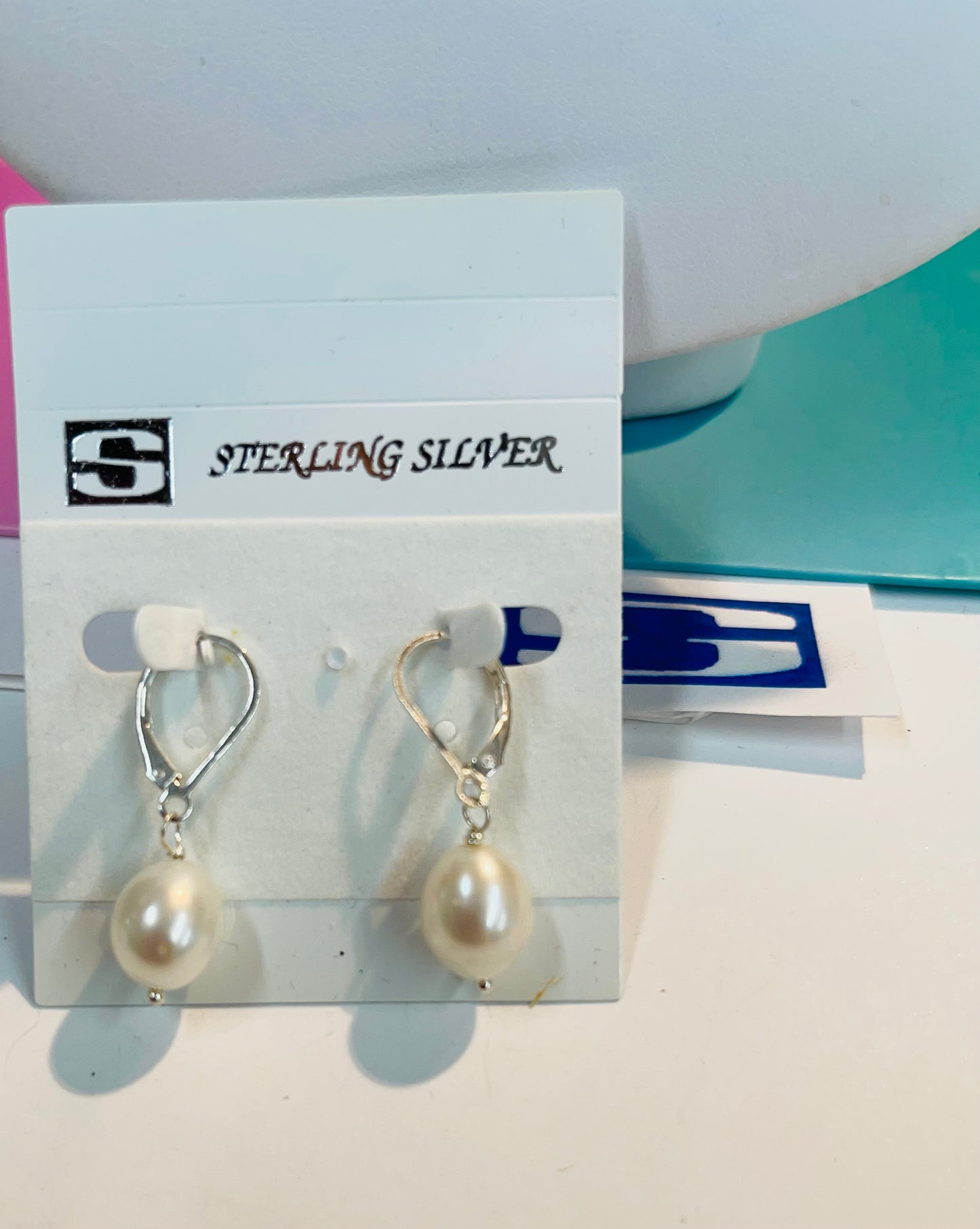 Natural Pearl on Sterling silver lever back earring