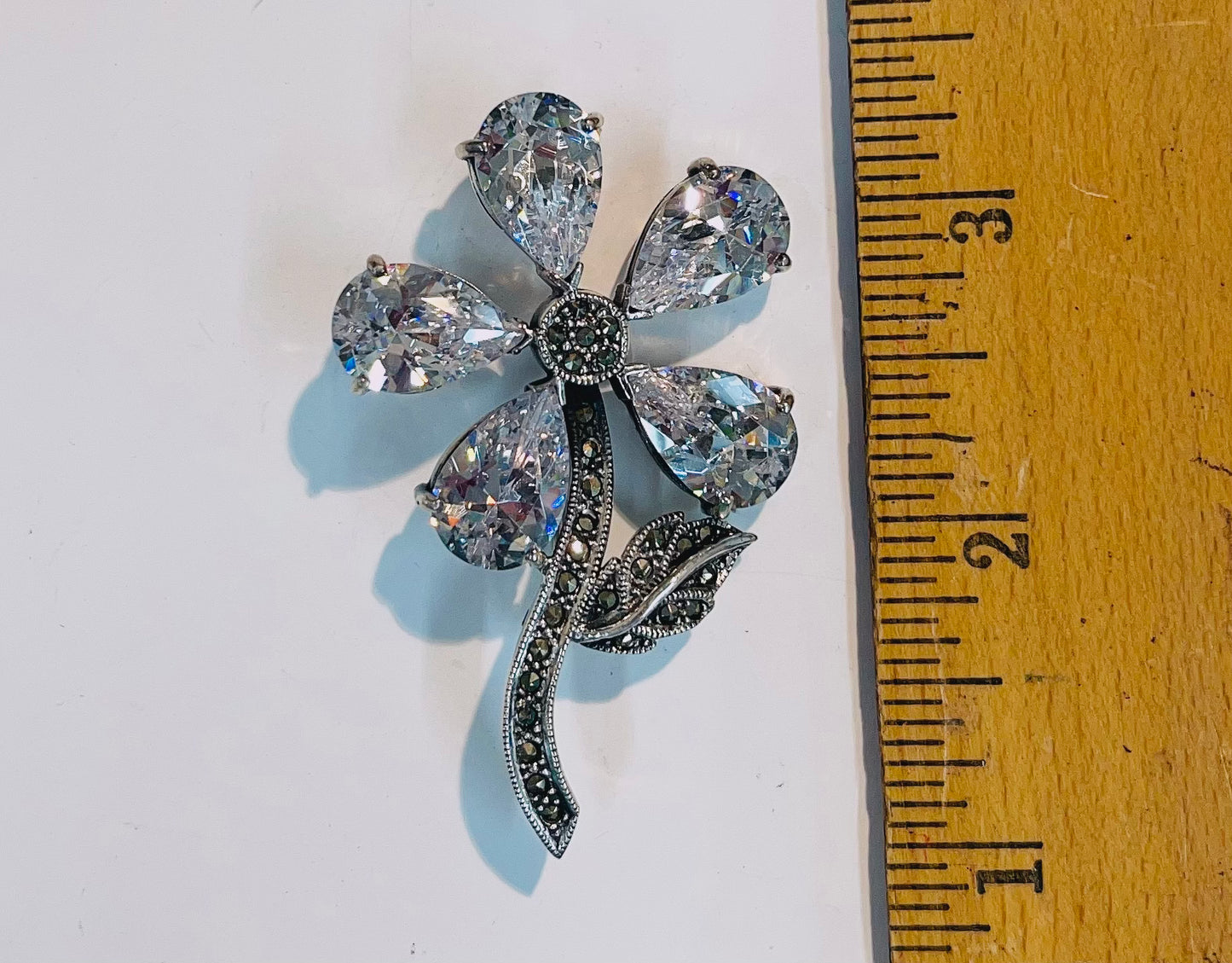 Sterling silver Flower Genuine CZ White or red Garnet Pins