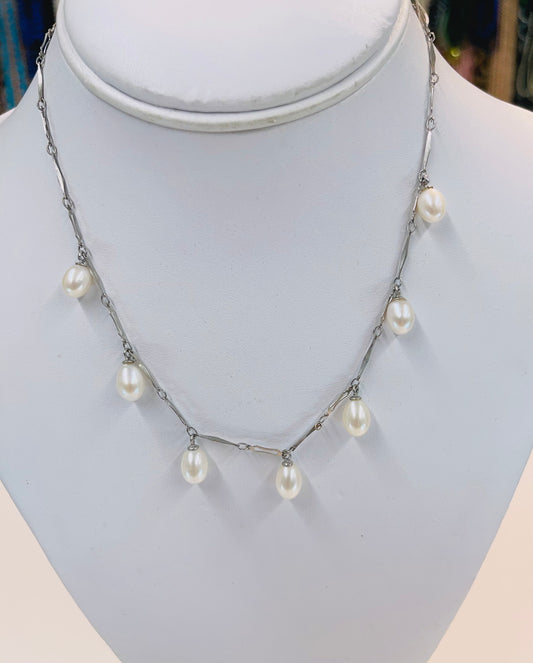 Handcrafted 925 Sterling Silver Pearl Cascade Necklace | Natural Freshwater Pearls