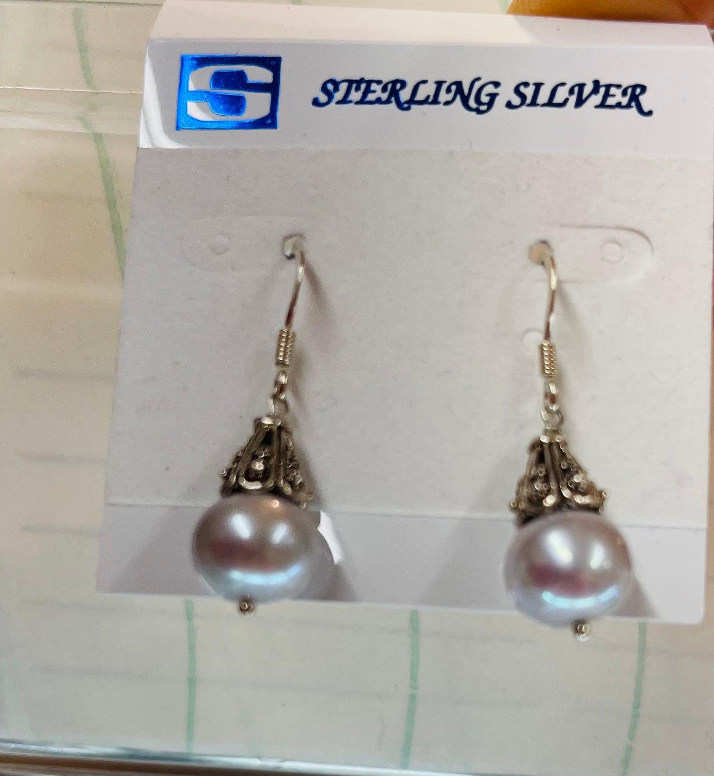 Elegant natural 11mm Natural Pearl on hook Stering Silver earring