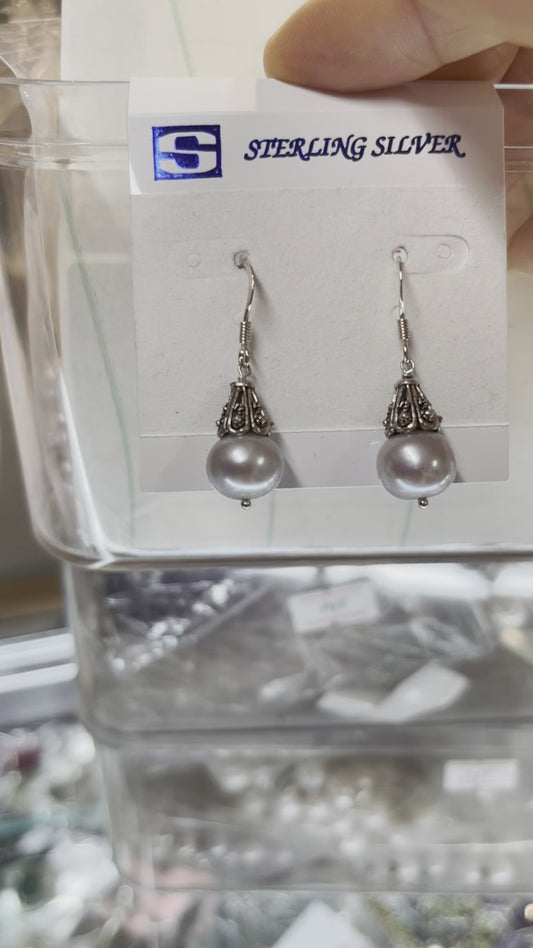 Elegant natural 11mm Natural Pearl on hook Stering Silver earring