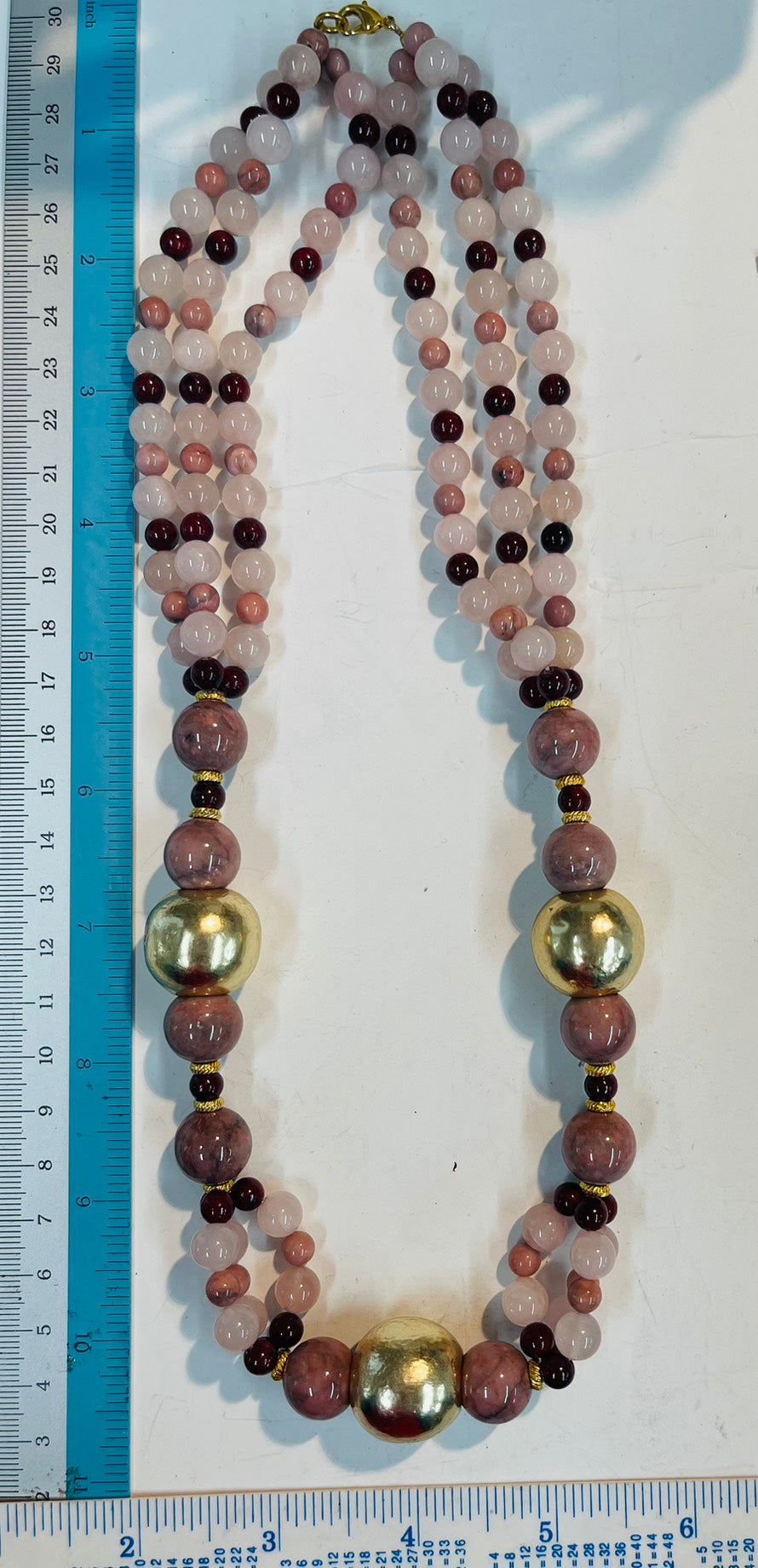 Triple Strand Natural Stone & Gold-Plated Statement Necklace