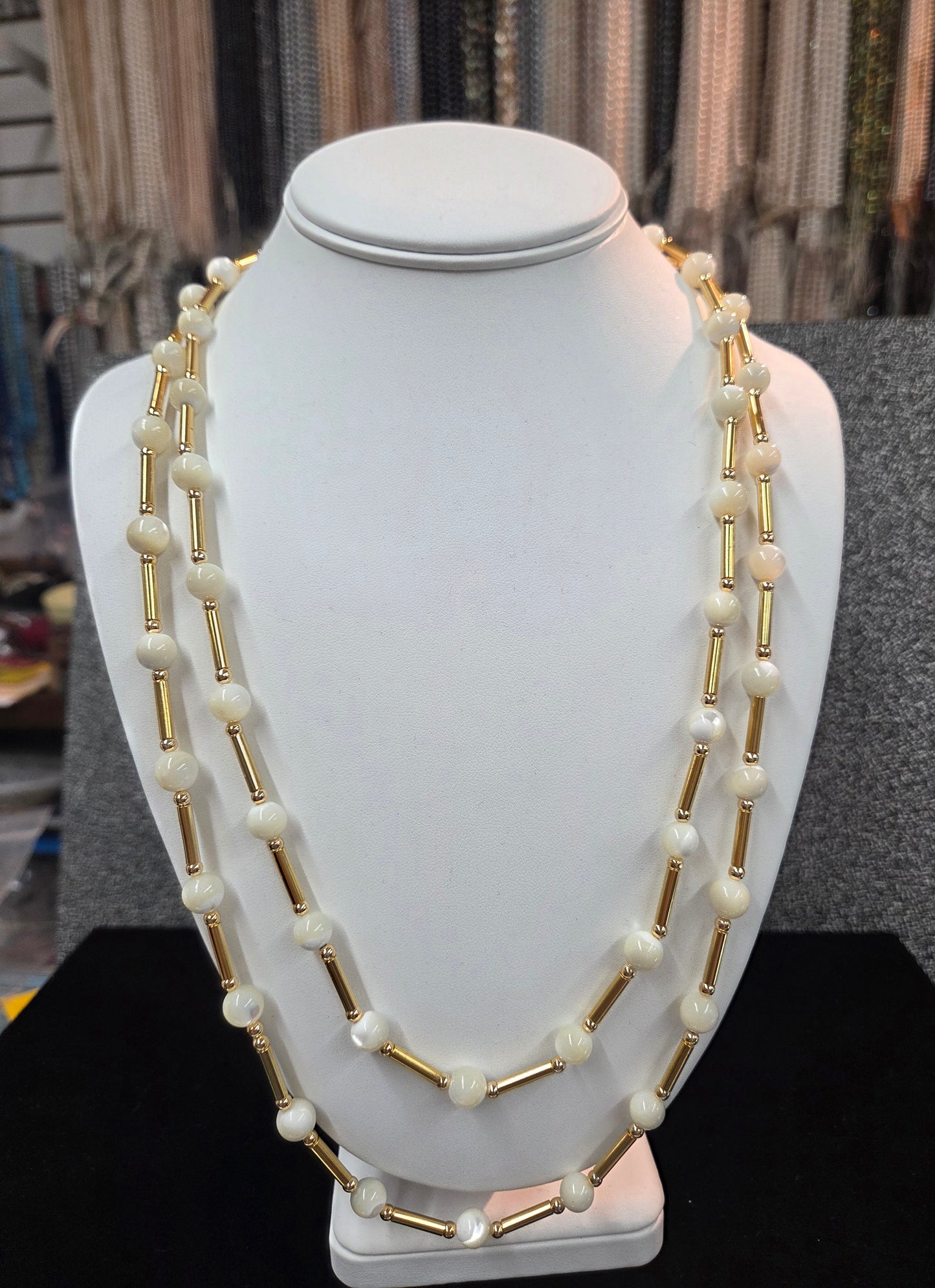 White Mother of Pearl Gold-Plated Long Station Necklace 24" &28"