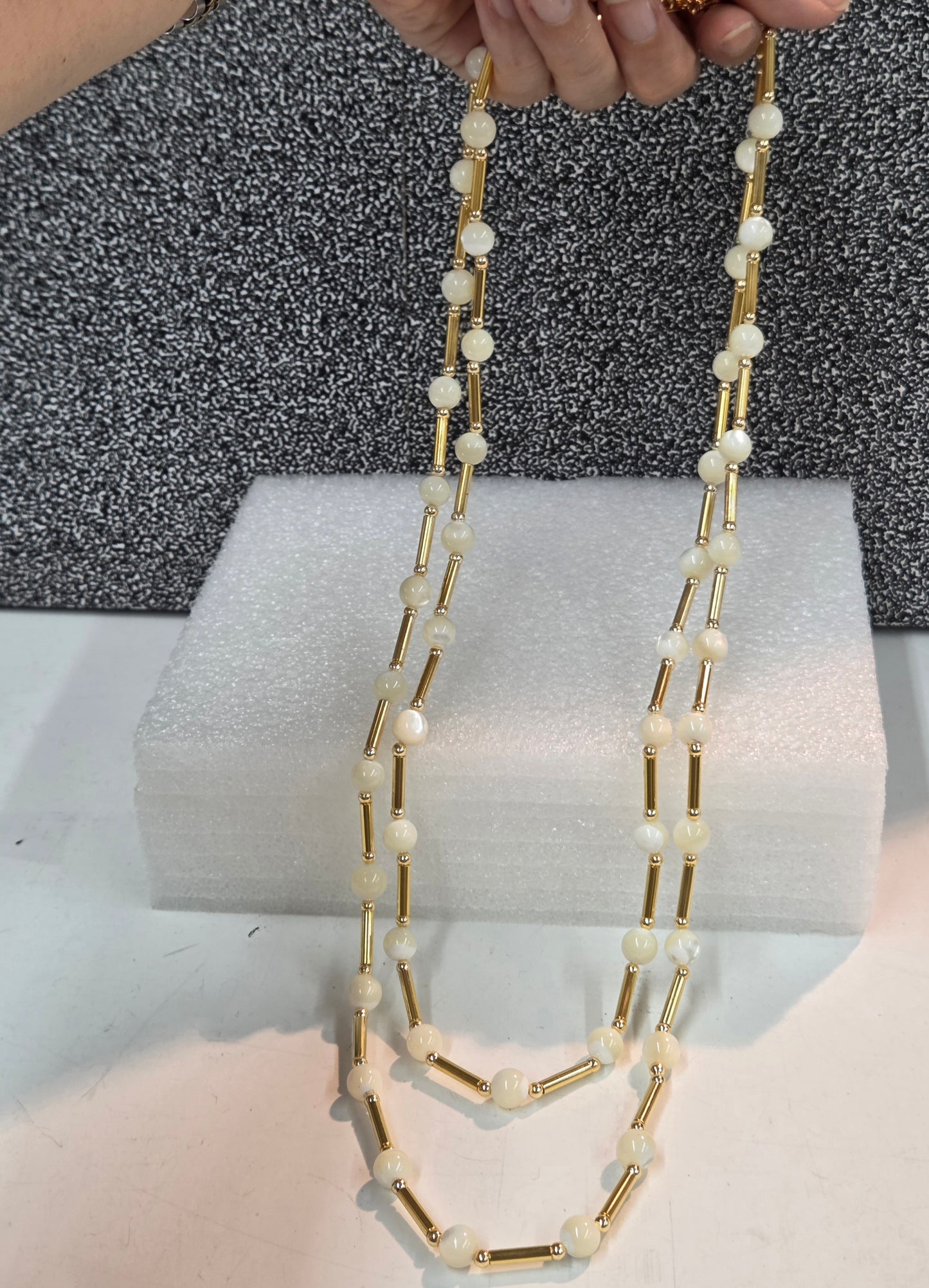 White Mother of Pearl Gold-Plated Long Station Necklace 24" &28"