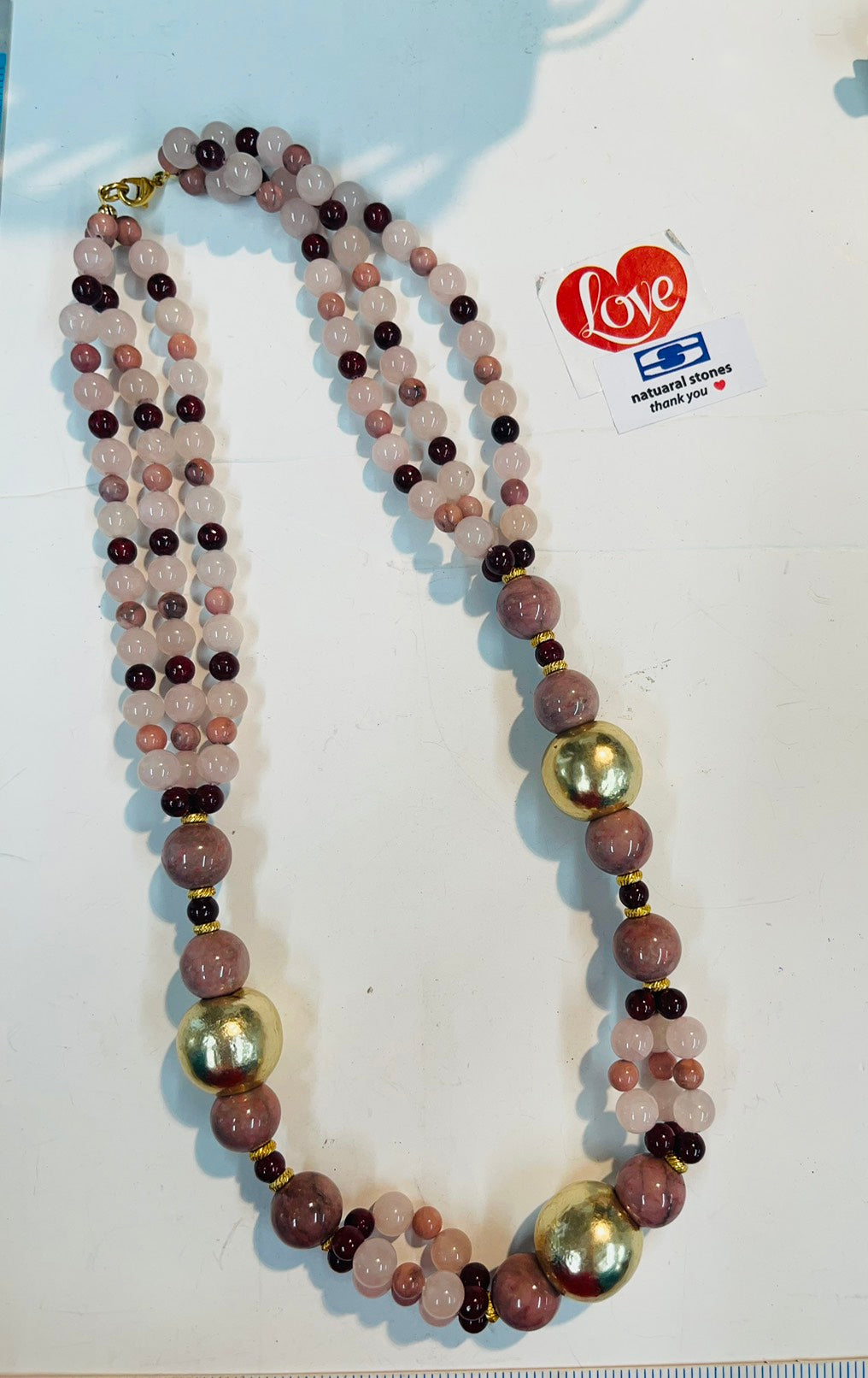 Triple Strand Natural Stone & Gold-Plated Statement Necklace
