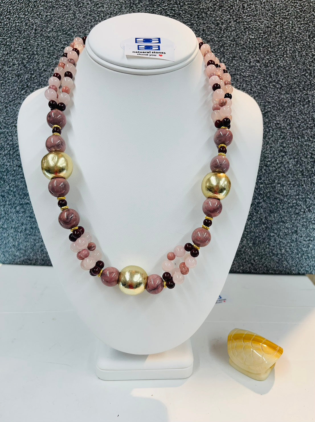 Triple Strand Natural Stone & Gold-Plated Statement Necklace