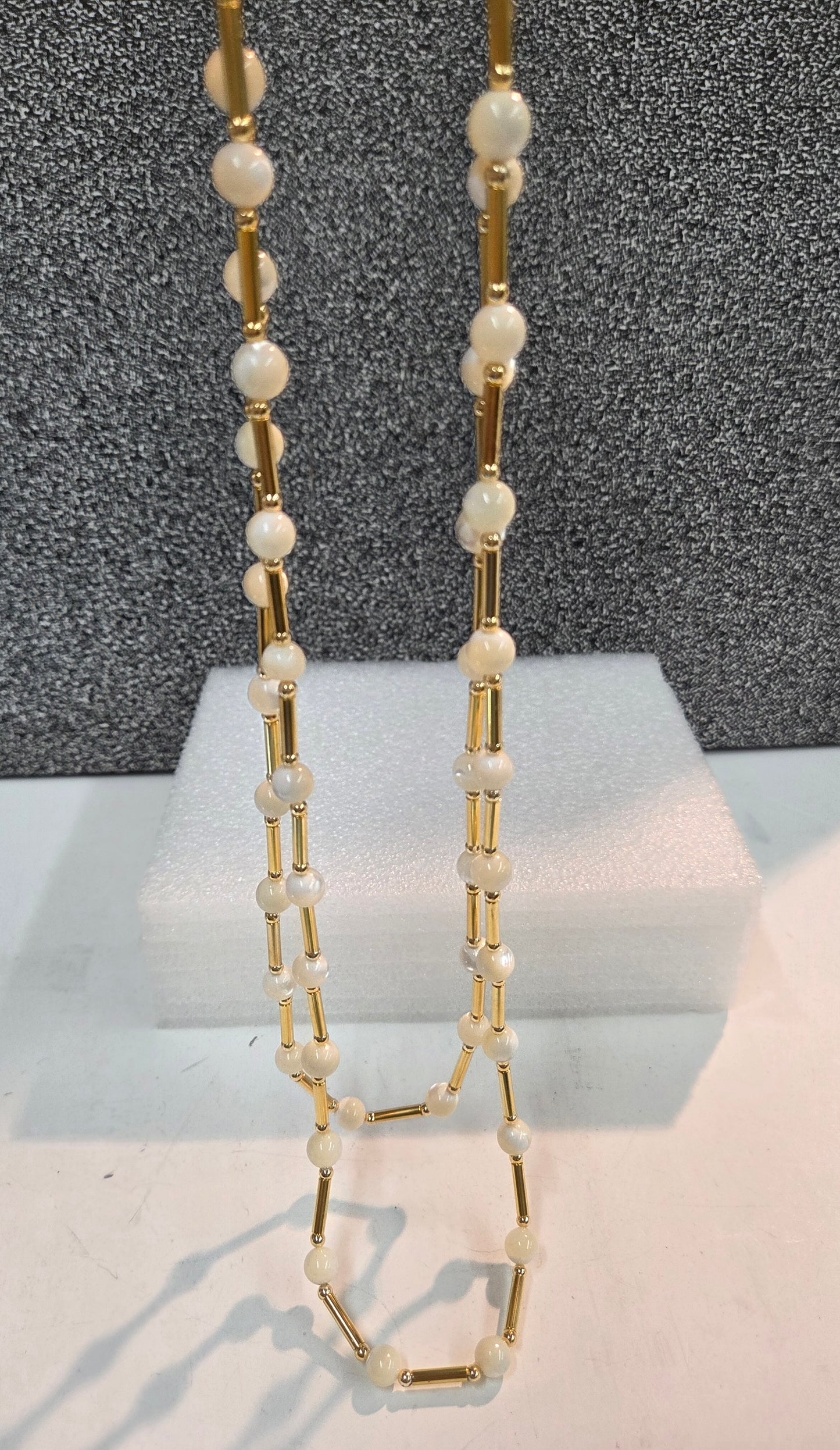 White Mother of Pearl Gold-Plated Long Station Necklace 24" &28"