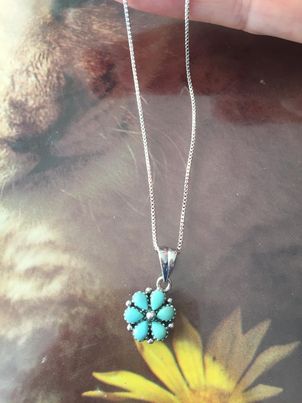 925 Sterling Silver  Turquoise Flower on 16"  chain for lady /teens/girls